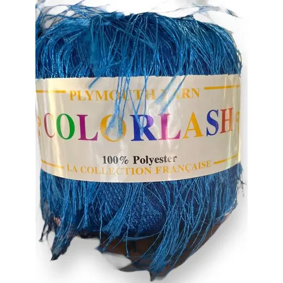 3 Skeins Plymouth Yarn COLORLASH #32 Blue & DAZZLELASH #105 Gold Eyelash Ribbon - Picture 5 of 16